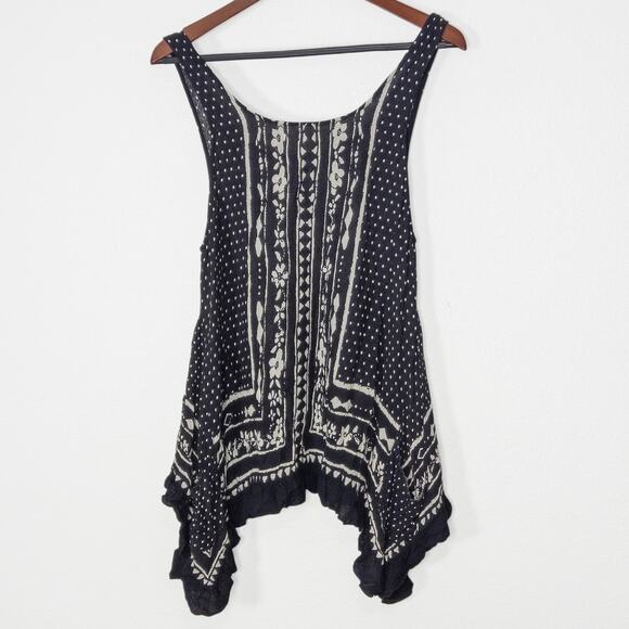 Free People Printed Tank Top Black White Size Small Boho Chic - Picture 1 of 8